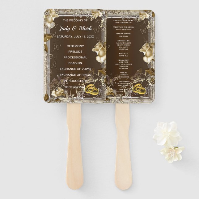 Éventail Elégance rustique Rose blanche Mariage (Devant et derrière)