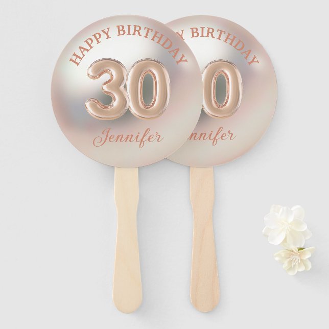 Éventail élégant 30e anniversaire heureux rose or luxe (Devant et derrière)