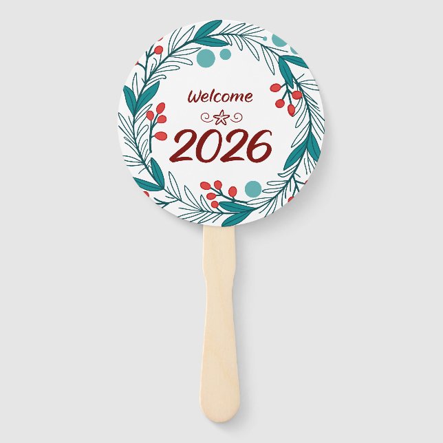 Éventail Élégant Bienvenue en 2026 - Festive Laurel Wreath  (Devant)