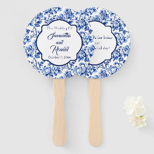 Éventail Elégant bleu blanc Mariage en toile florale