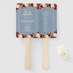 Éventail Élégant Bourgogne Floral Dusty Blue Wedding Progra