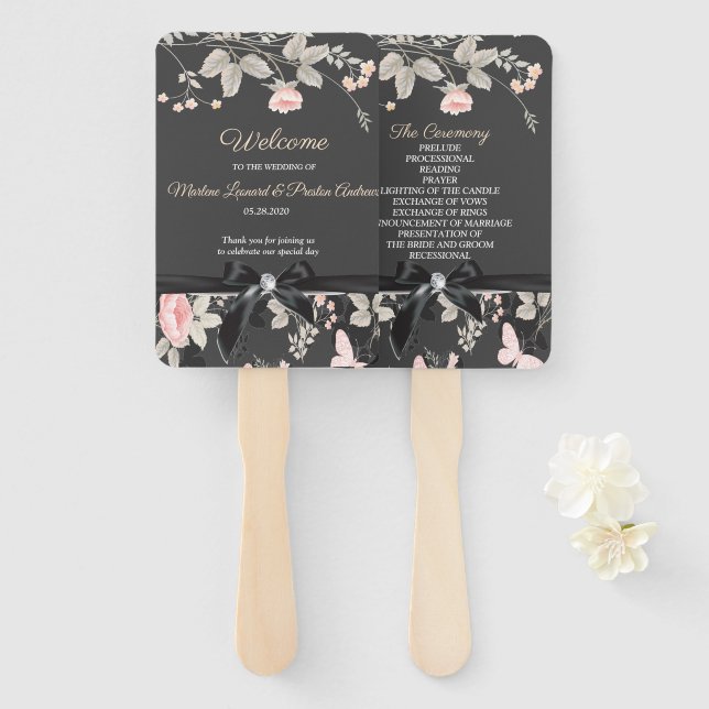 Éventail Elégant chic aquarelle Floral Wedding Programme (Devant et derrière)