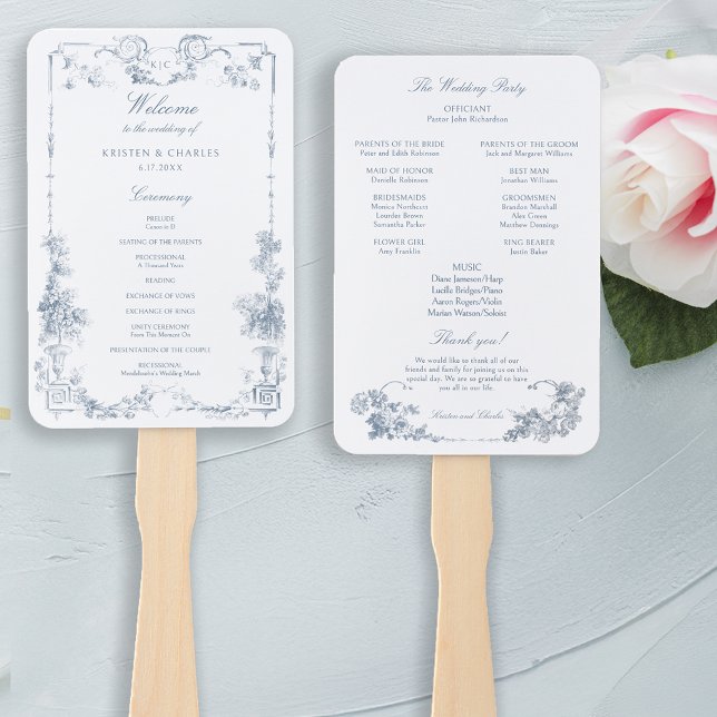 Éventail Élégant classique Dusty Bleu Français Floral (Créateur téléchargé)