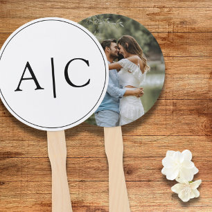 Éventail Élégant classique Monogramme blanc Couple Photo