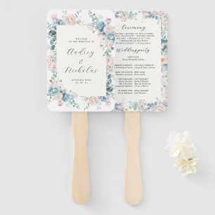 Éventail Élégant Dusty Blue Floral Peach Programme de maria