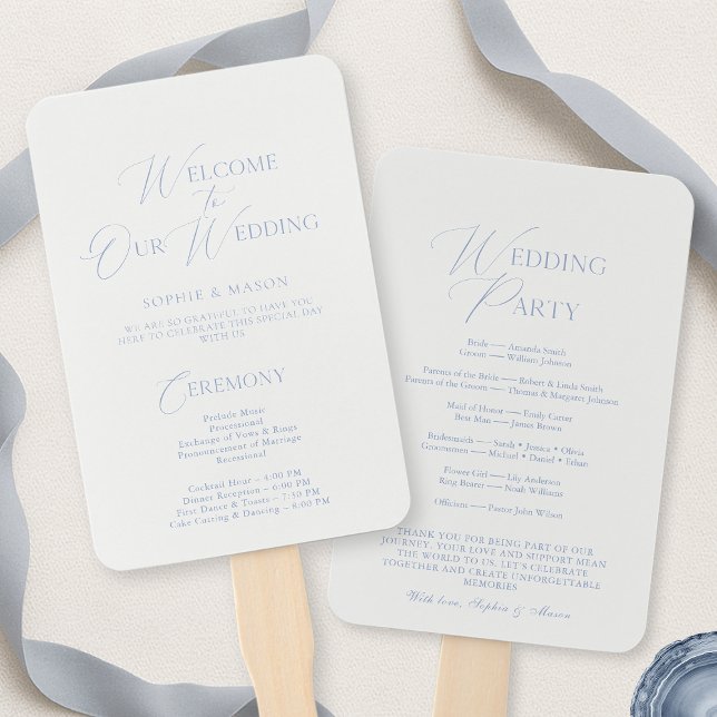 Éventail Elegant Dusty Blue Wedding Program & Welcome Sign (Créateur téléchargé)