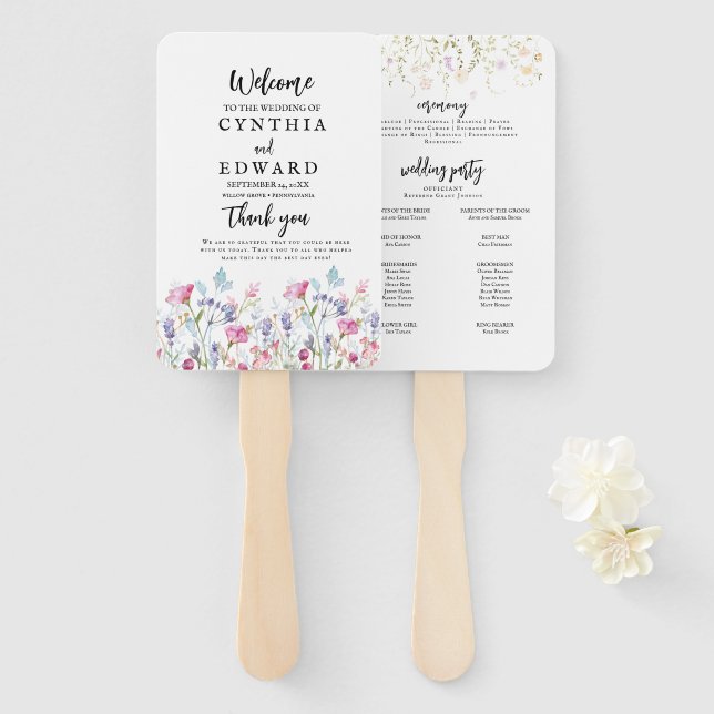 Éventail Élégant Fan Mariage Fleur sauvage Meadow Summer Fa (Devant et derrière)