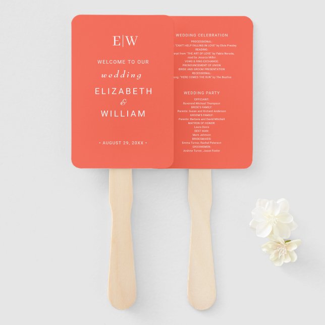 Éventail Élégant Flare simple au néon avec Mariage Monogram (Devant et derrière)