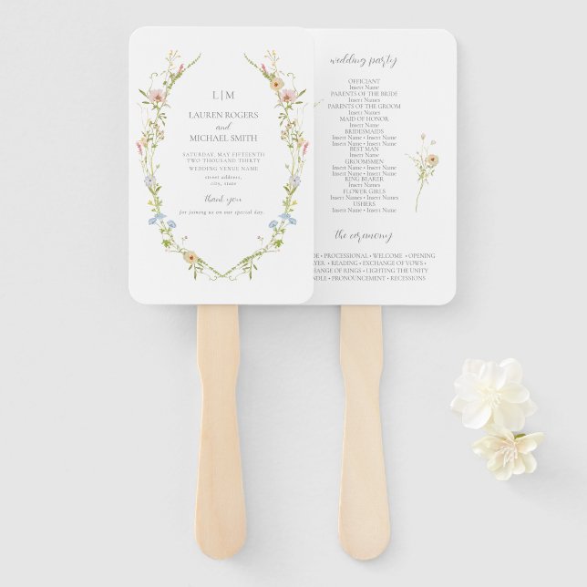 Éventail Élégant Fleur sauvage Monogram Garden Wedding Prog (Devant et derrière)