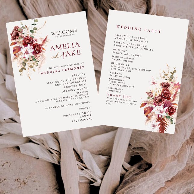 Éventail Elegant Floral Burgundy & Blush Boho Wedding  (Créateur téléchargé)