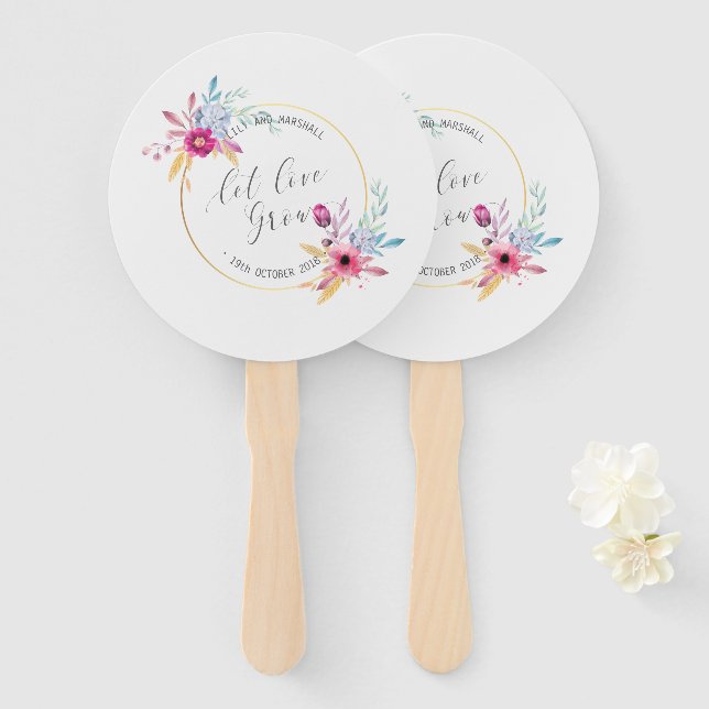 Éventail Élégant Floral Mr & Mrs Mariage | Ventilateurs (Devant et derrière)