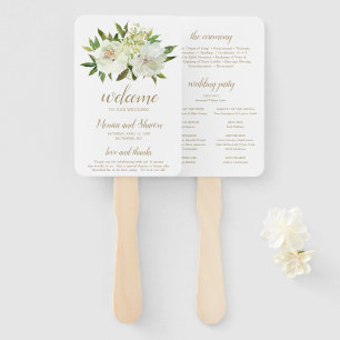 Éventail Élégant Gold Blanc Floral Moderne Mariage Programm