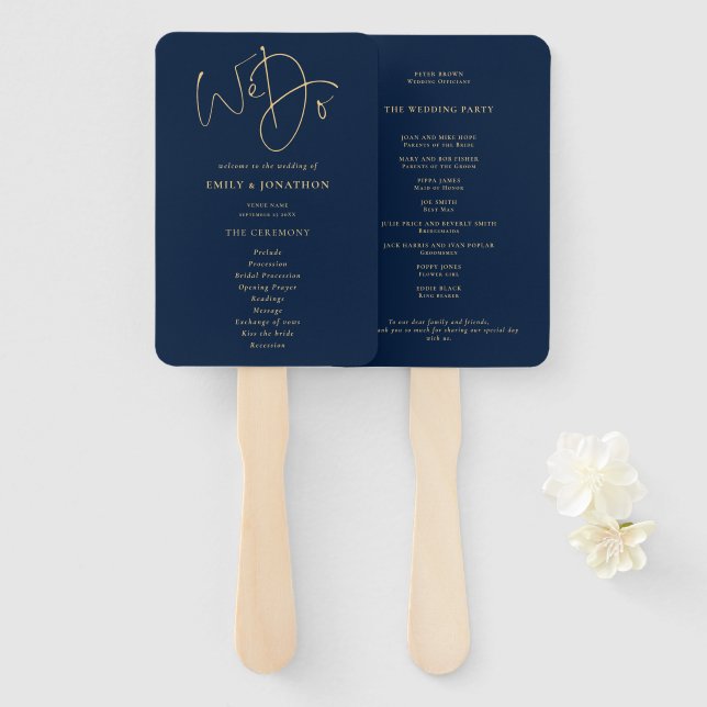 Éventail Elégant Gold Navy Blue Nous faisons Mariage Progra (Devant et derrière)