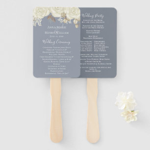 Éventail Élégant mariage blanc or aquarelle programme