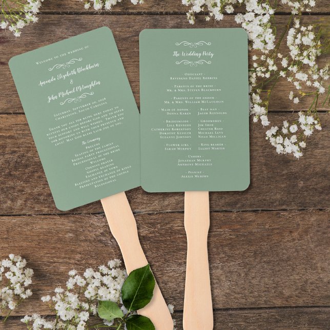 Éventail Élégant Mariage Cérémonie moderne Programme Sage G (Créateur téléchargé)