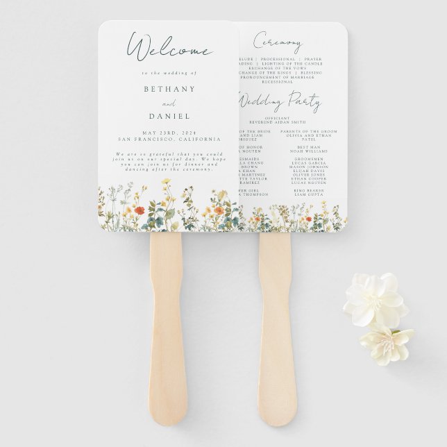Éventail Élégant Mariage Fleur sauvage (Devant et derrière)