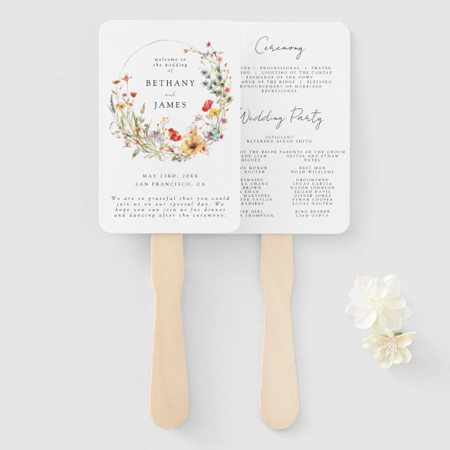Éventail Élégant Mariage Fleur sauvage (Devant et derrière)