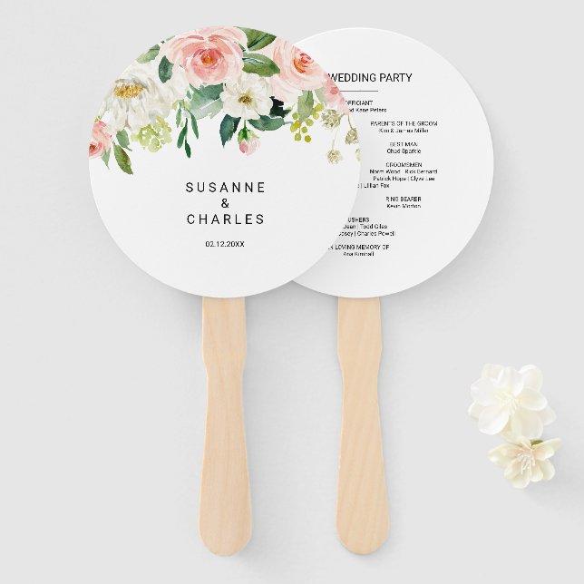 Éventail Élégant Mariage Floral (Devant et derrière)