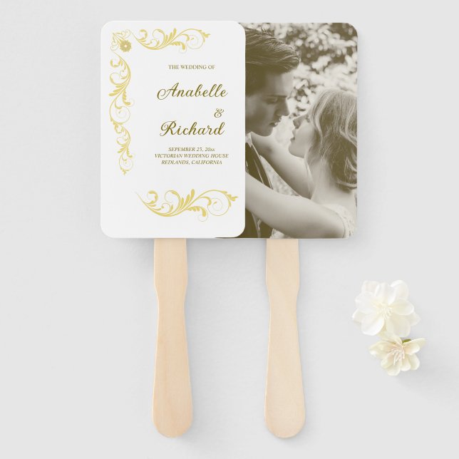 Éventail Élégant Mariage victorien (Devant et derrière)