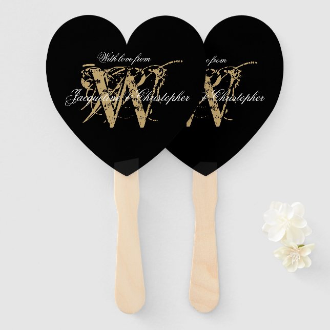 Éventail Élégant Monogramme De Mariage Et Noms Chic (Devant et derrière)
