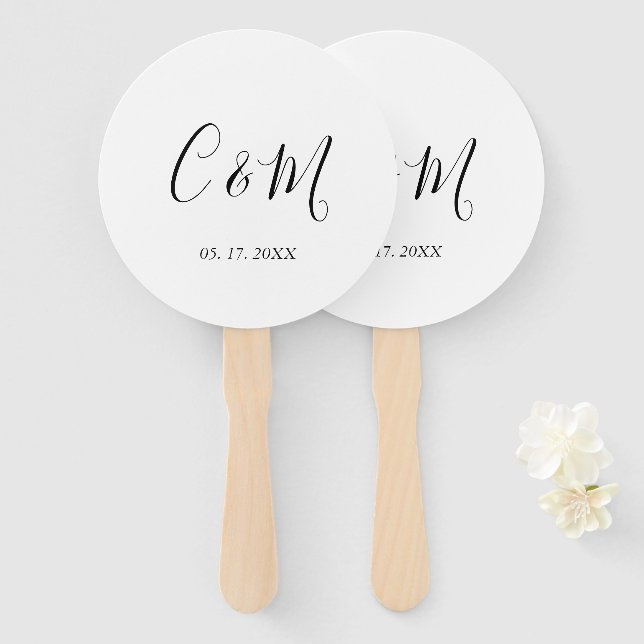 Éventail Élégant Monogramme noir et blanc (Devant et derrière)