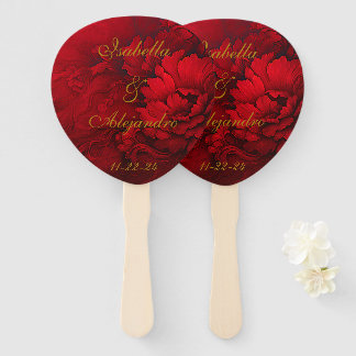 Éventail Élégant Moody Bourgogne Rouge Floral Mariage