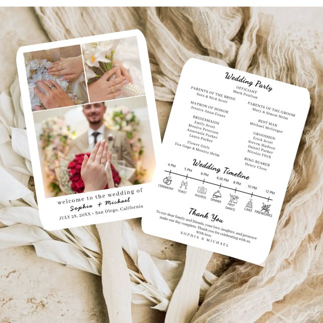 Éventail Elegant Photo Collage Wedding Program Fan Template (Créateur téléchargé)