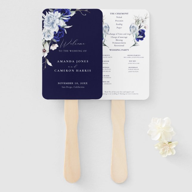 Éventail Élégant programme de cérémonie des Mariages de la  (Devant et derrière)