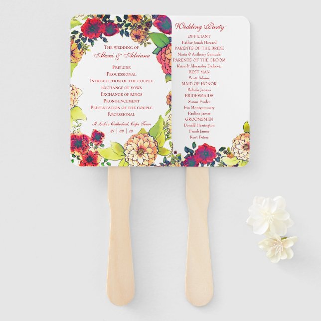 Éventail Élégant programme de cérémonie du Mariage campagna (Devant et derrière)