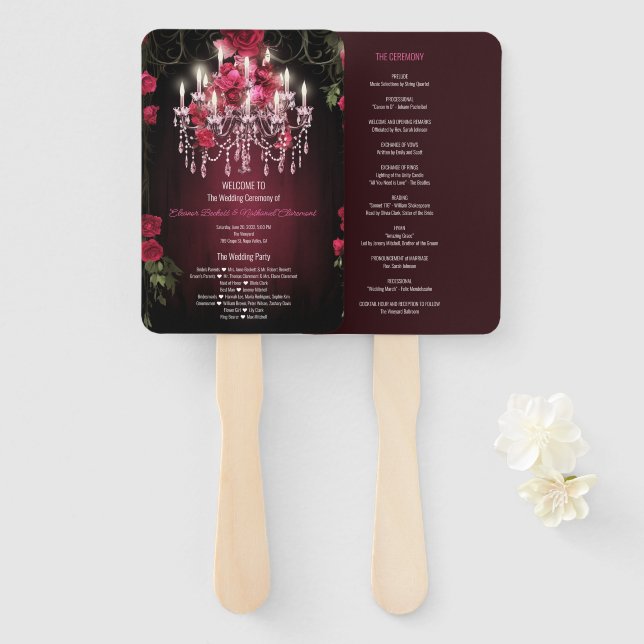 Éventail Élégant Programme de Mariage avec Lustre Floral Bo (Devant et derrière)