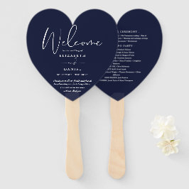 Éventail Élégant programme de mariage bleu marine Coeur