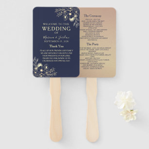 Éventail Élégant programme de mariage bleu marine et or ros