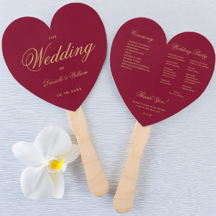Éventail Élégant programme de mariage Burgundy Heart Gold S