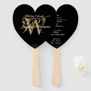 Éventail Élégant programme de mariage de monogramme noir et