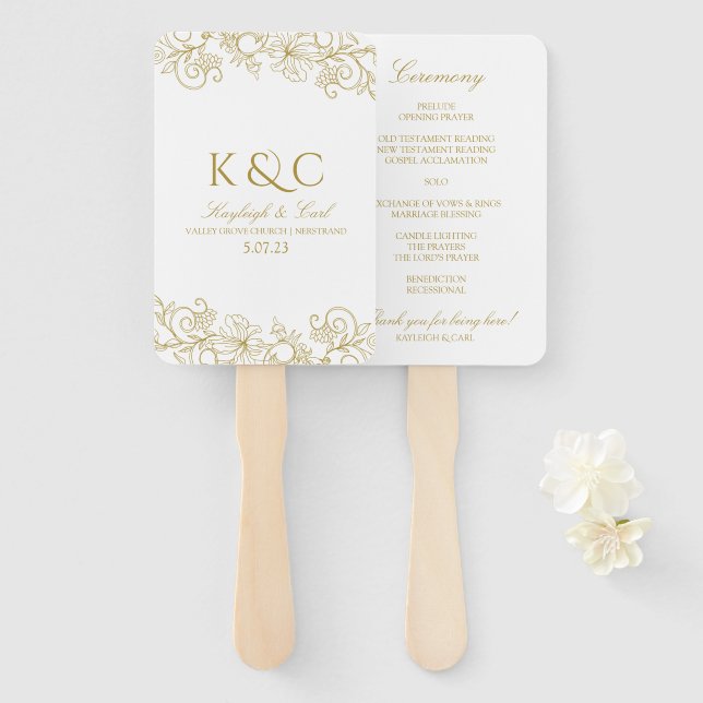 Éventail Élégant programme de mariage dentelle fans | Vinta (Devant et derrière)