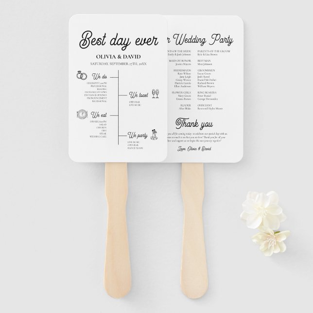 Éventail Élégant Programme de Mariage du Meilleur Jour de T (Devant et derrière)