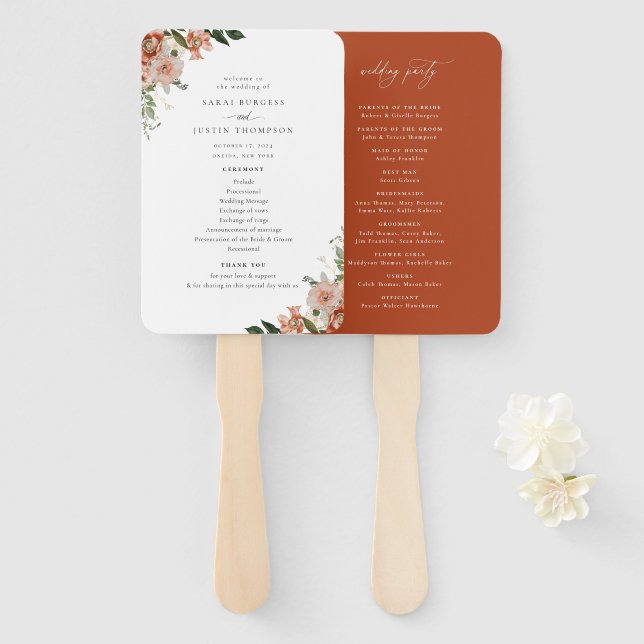 Éventail Élégant programme de mariage floral d'automne (Devant et derrière)