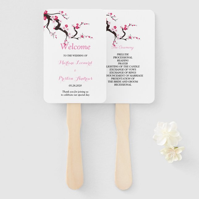 Éventail Élégant programme de mariage floral en fleurs de c (Devant et derrière)