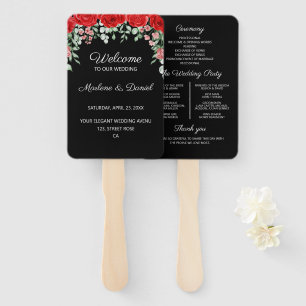 Éventail Élégant programme de mariage floral rouge et noir
