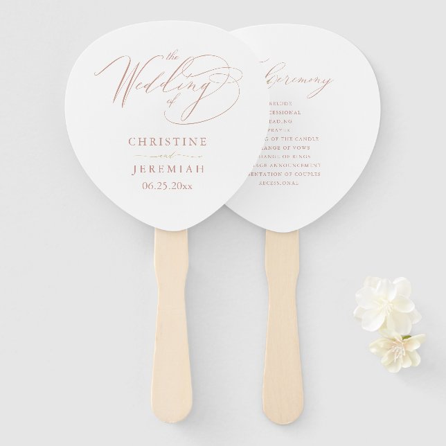 Éventail Élégant programme de mariage Gold Rose blanche (Devant et derrière)