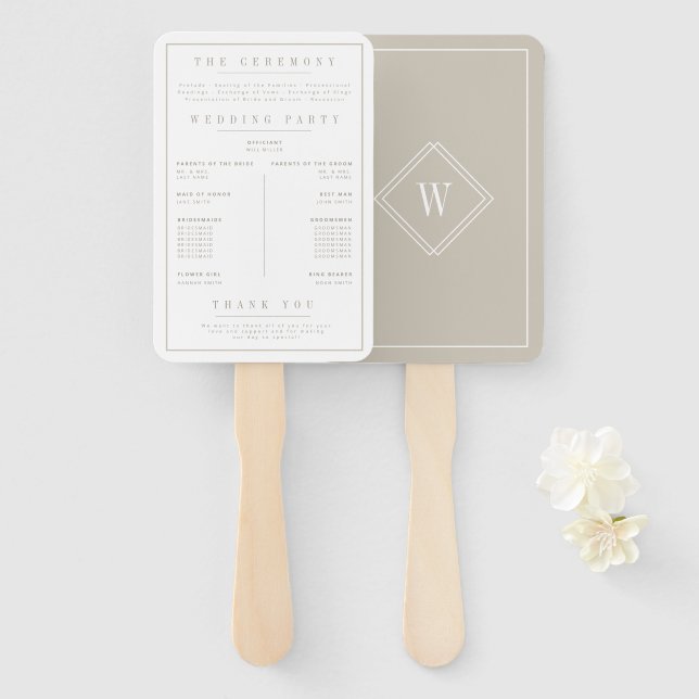 Éventail Élégant programme de mariage minimaliste blanc/bei (Devant et derrière)