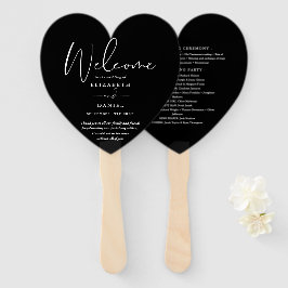 Éventail Élégant programme de mariage noir et blanc Coeur
