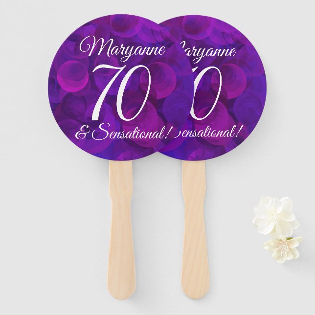 Éventail Elegant Purple 70 et fête d'anniversaire sensation (Devant et derrière)
