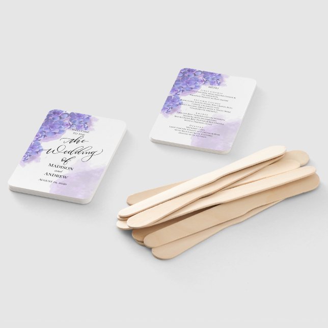 Éventail Elégant Purple Aquarelle Succulents Menu Mariage (Non-assemblé)