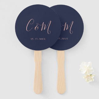 Éventail Élégant Rose Monogram Mariage de marine