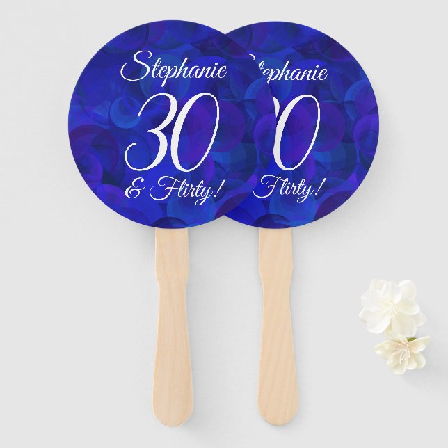 Éventail Elégant Royal Blue 30 et Flirty Birthday (Devant et derrière)