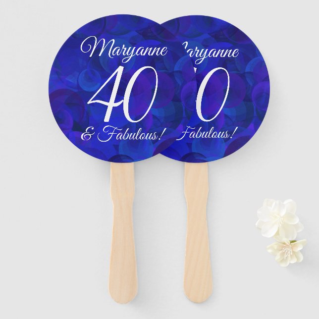 Éventail Elégant Royal Blue 40 et fabuleuse fête d'annivers (Devant et derrière)
