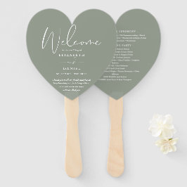 Éventail Élégant Sage Green Programme de mariage Coeur
