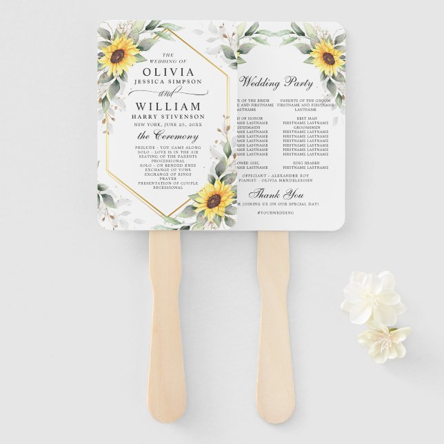 Éventail Élégant Sunflowers Green Programme de mariage flor (Devant et derrière)