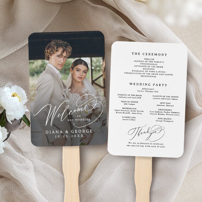 Éventail Elegant Swirl Script Simple Wedding Programs (Elegant Swirl Script Simple Wedding Programs Hand Fan)